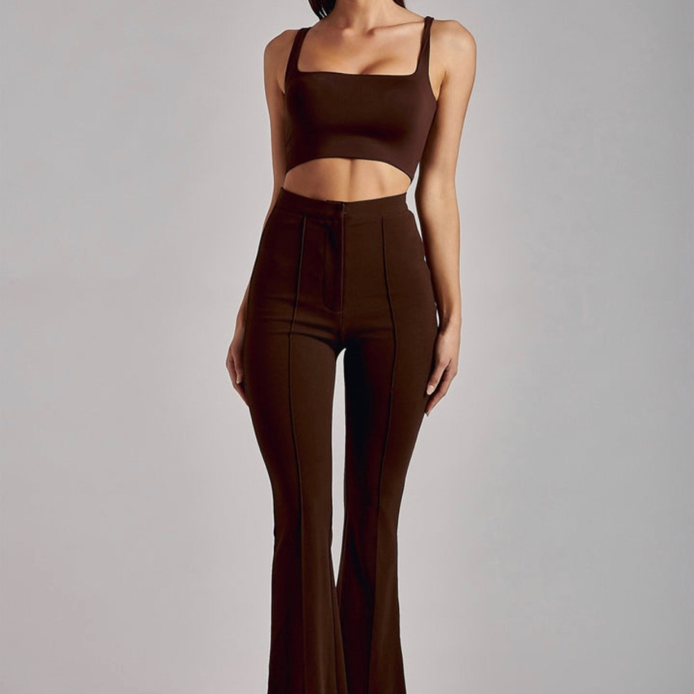 NWT Meshki Zendaya High Waisted Flare Pants in Chocolate size Small